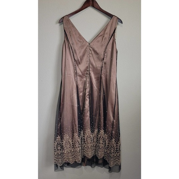 NOT FOR SALE Adrianna Papell Gold with Black Sheer Overlay Fit & Flare Dress - Picture 2 of 5